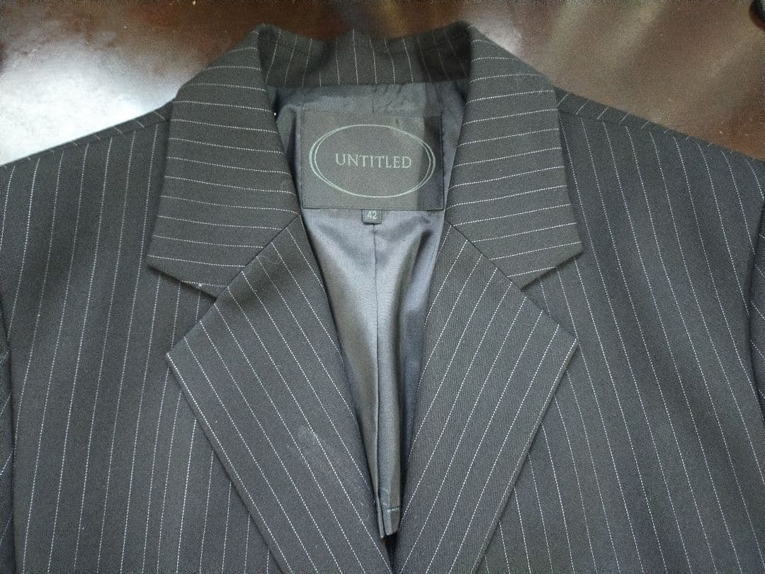 超美品 アンタイトル 大きいサイズ 42 2ボトムスーツ クロ ストライプ