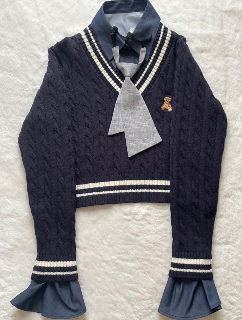 【POLO BCS コラボ】シャツドッキングケーブルニットトップス