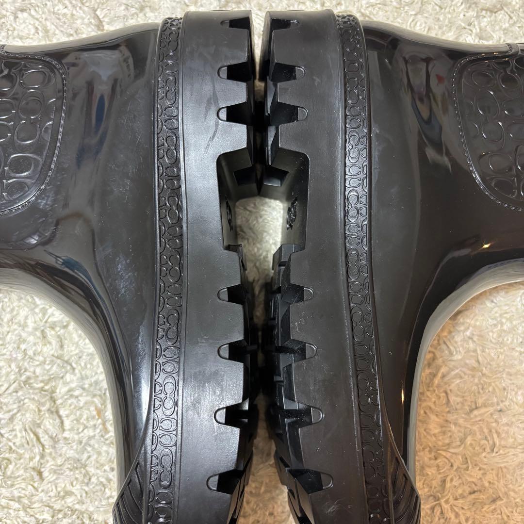 美品　コーチ　レディースレインブーツ　シグネチャー　黒