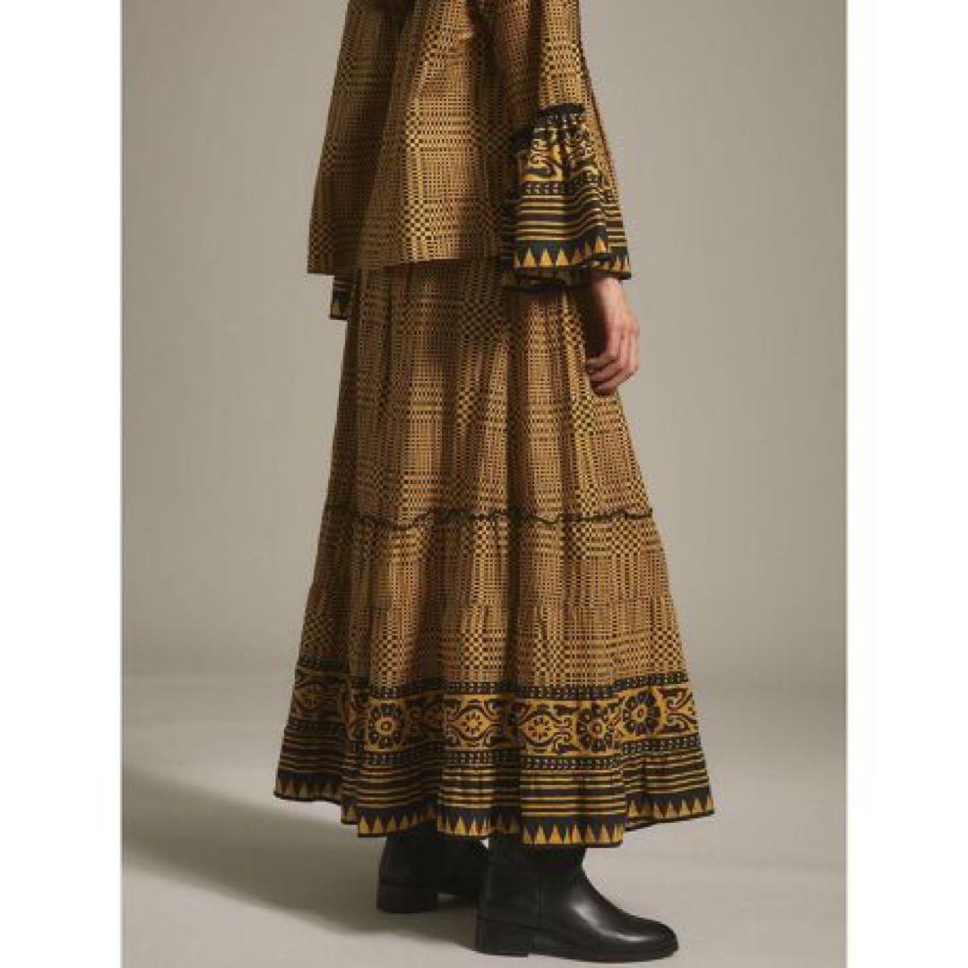 ヤマダヤ　Ampleエスニック調コットンフレアスカート 幾何学模様スカート