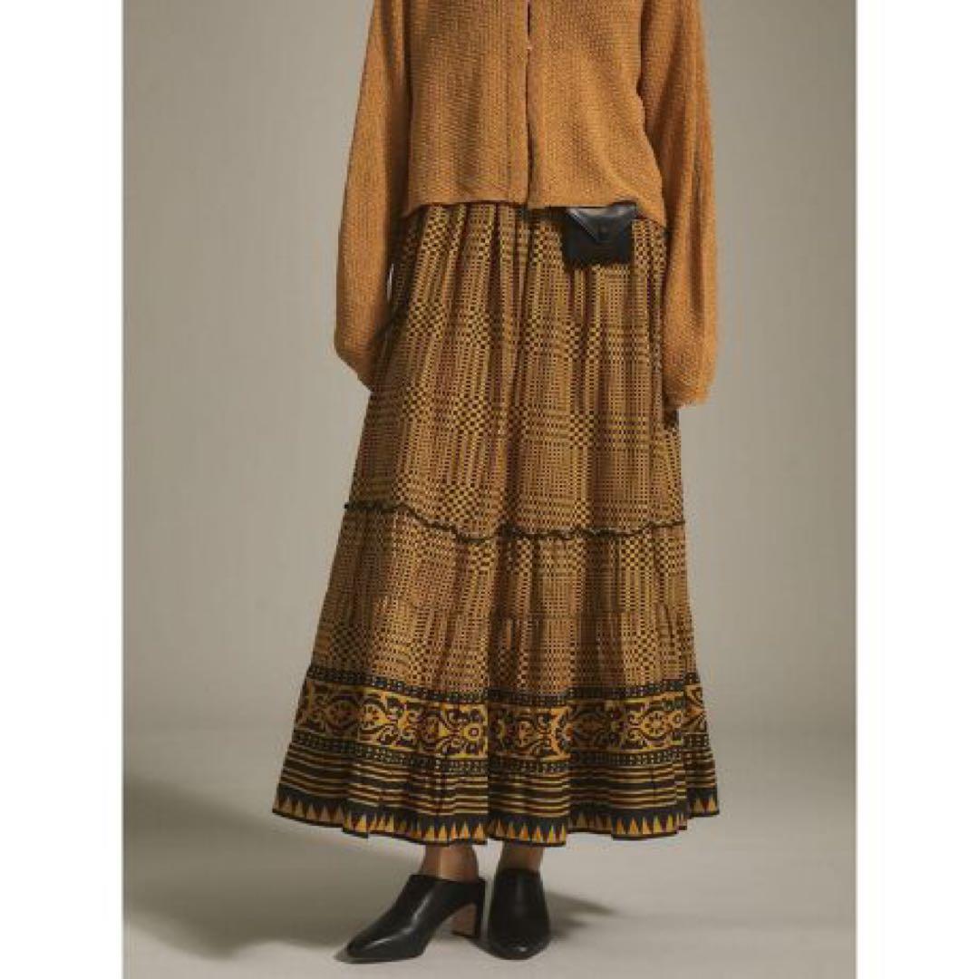 ヤマダヤ　Ampleエスニック調コットンフレアスカート 幾何学模様スカート