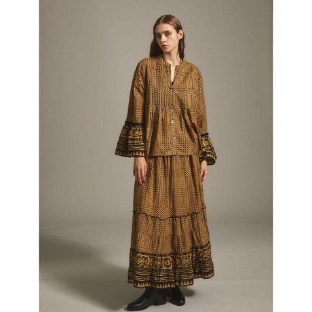 ヤマダヤ　Ampleエスニック調コットンフレアスカート 幾何学模様スカート