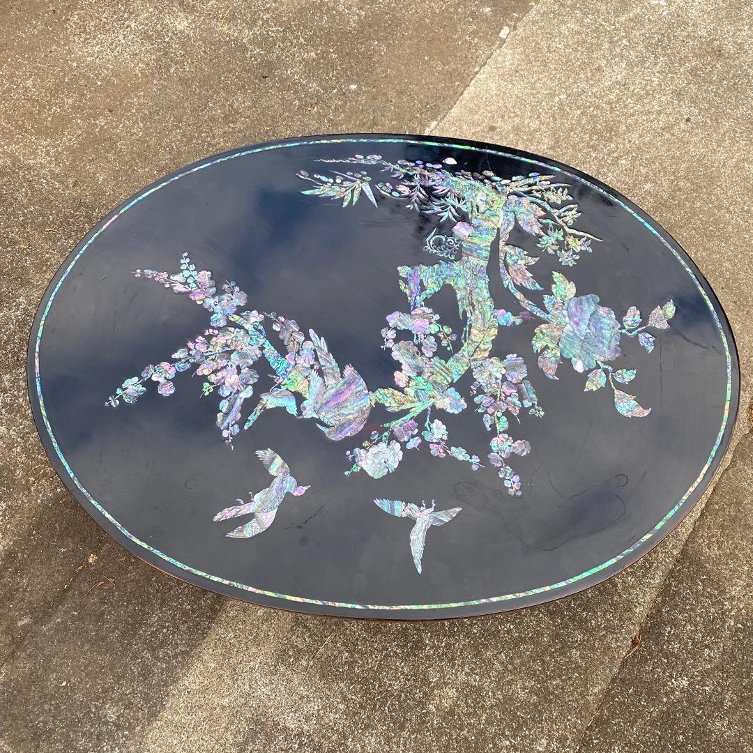 韓国伝統工芸 螺鈿細工 楕円形ローテーブル　座卓　折り畳み