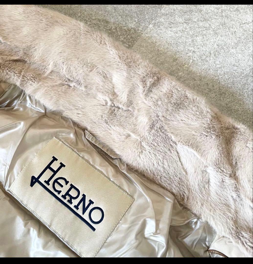 Herno ベージュ ファー ダウンジャケット 40