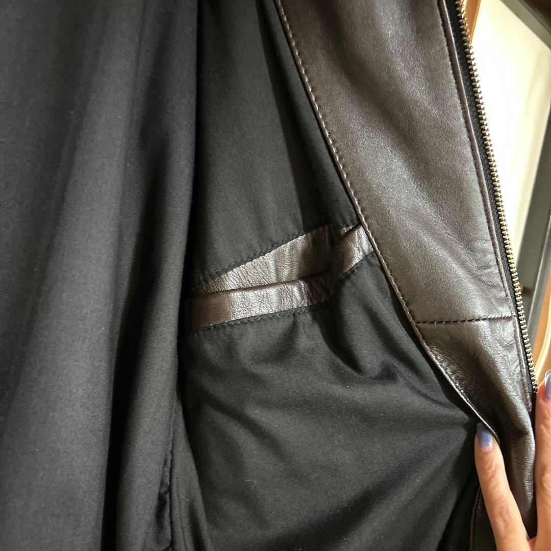 リブ襟ライダース 羊革 本革100% ブラウン Lサイズ