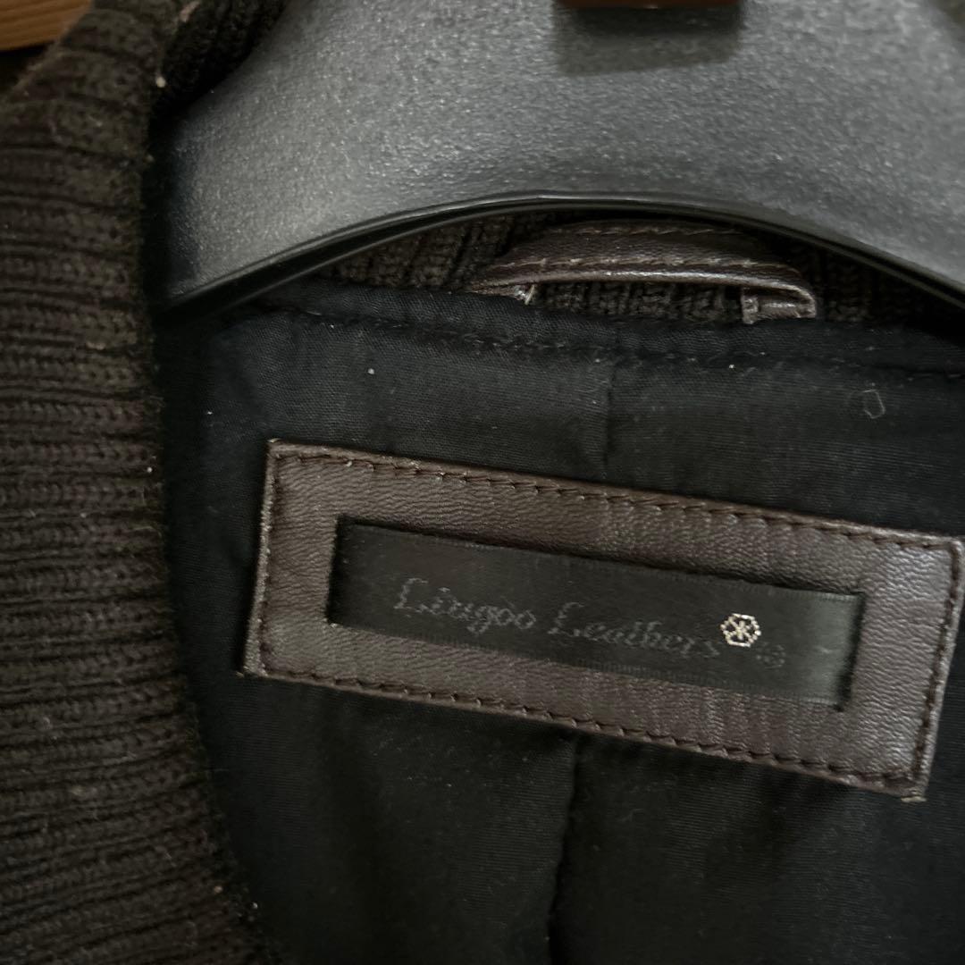 リブ襟ライダース 羊革 本革100% ブラウン Lサイズ