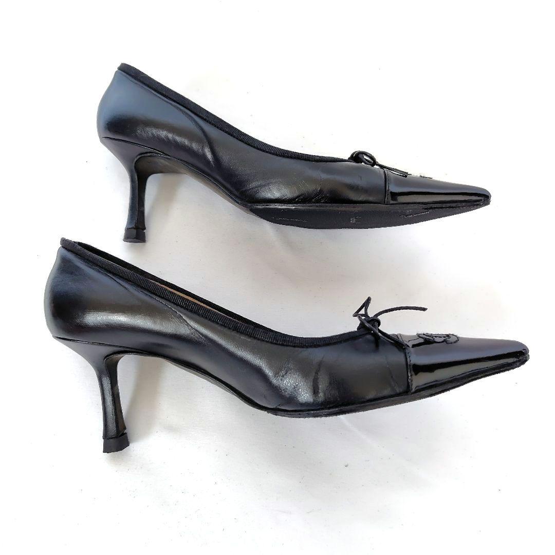 ✨️腕利き職人のリペア済✨️【シャネル】ココマーク♡リボン 切替え パンプス 黒