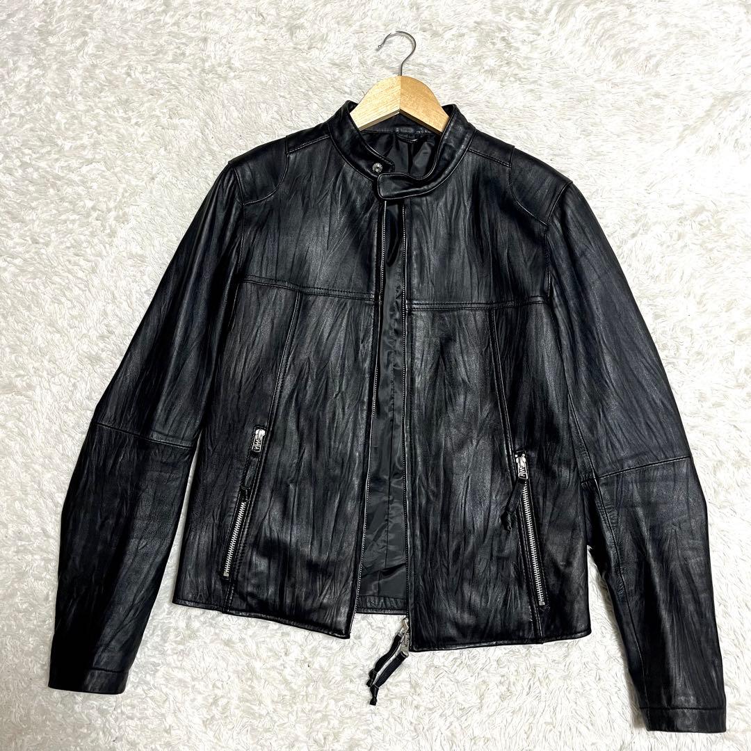 ✨美品✨激レア オールドユニクロ レザージャケット ラムレザー シワ加工 M