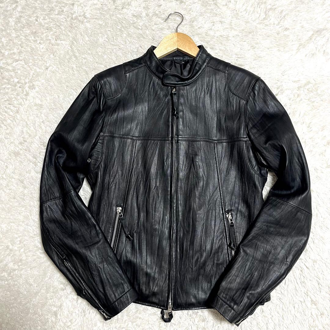 ✨美品✨激レア オールドユニクロ レザージャケット ラムレザー シワ加工 M