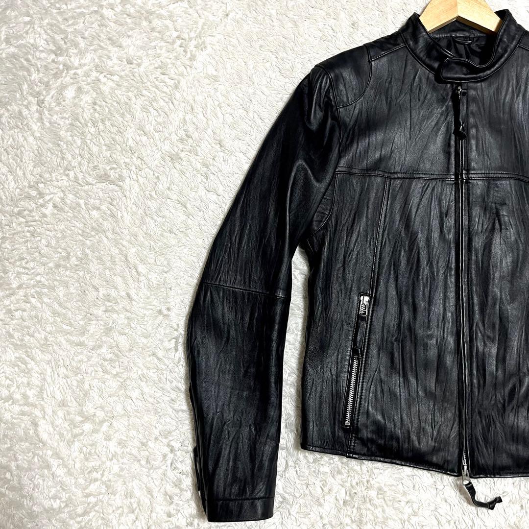 ✨美品✨激レア オールドユニクロ レザージャケット ラムレザー シワ加工 M