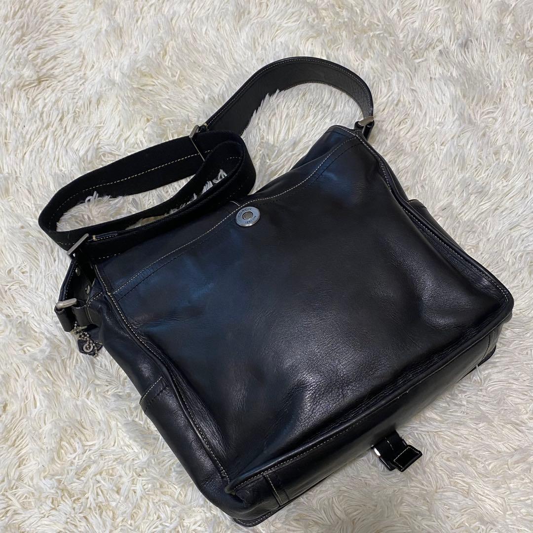 極美品 オールドコーチ　メッセンジャーバッグ 黒トランスアトランティック レザー