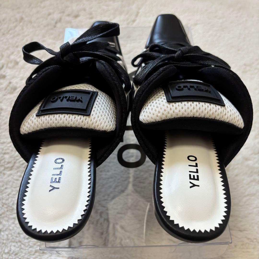 【美品‼️】YELLO ブラックホワイト ストライプ ミュール