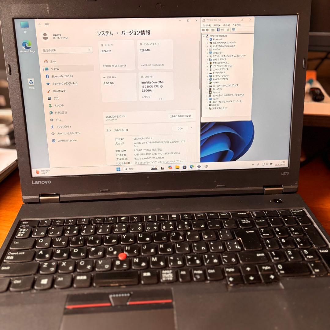 Windowsノート本体 Lenovo ThinkPad L570 SSD 240GB Win11 FHD