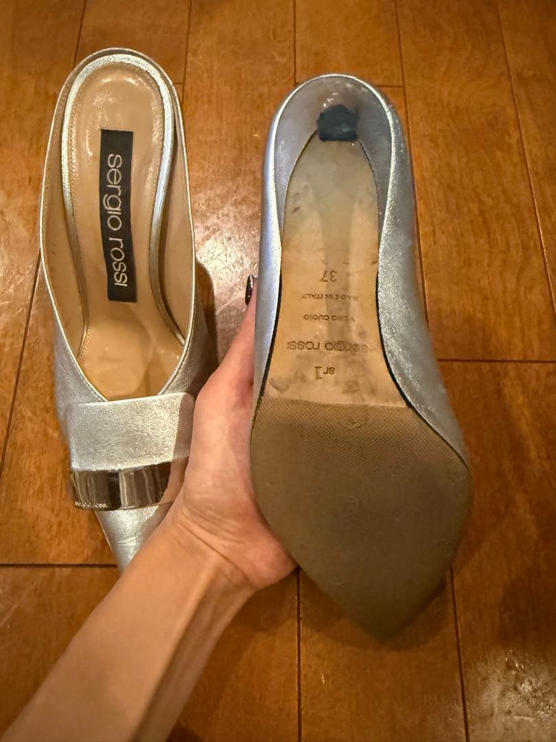 セルジオロッシ sr1 37 シルバー ヒール パンプス ミュール
