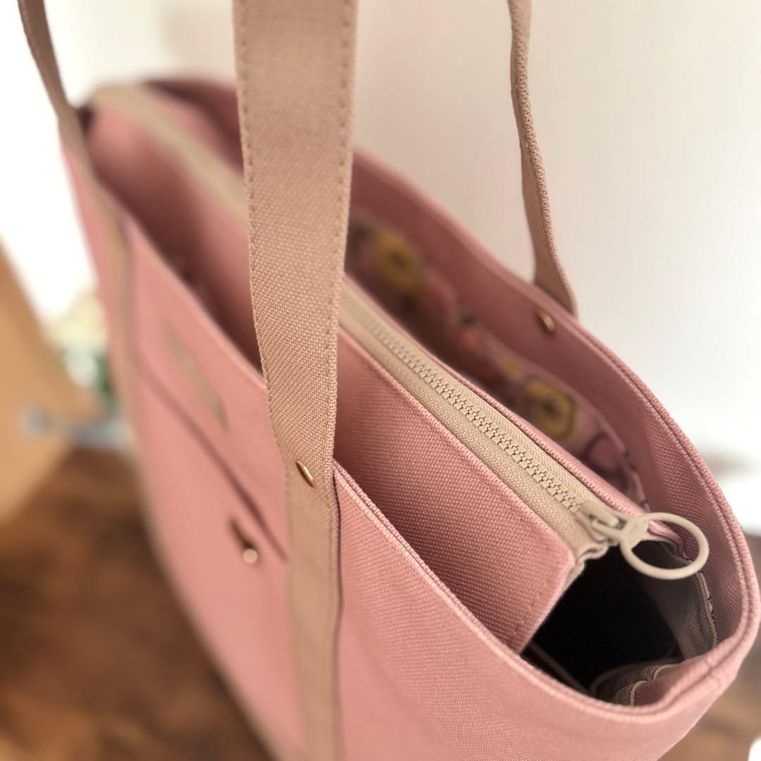 【ゆー】あおりポケット付きトートバッグL 倉敷8号帆布　スモーキーコーラル