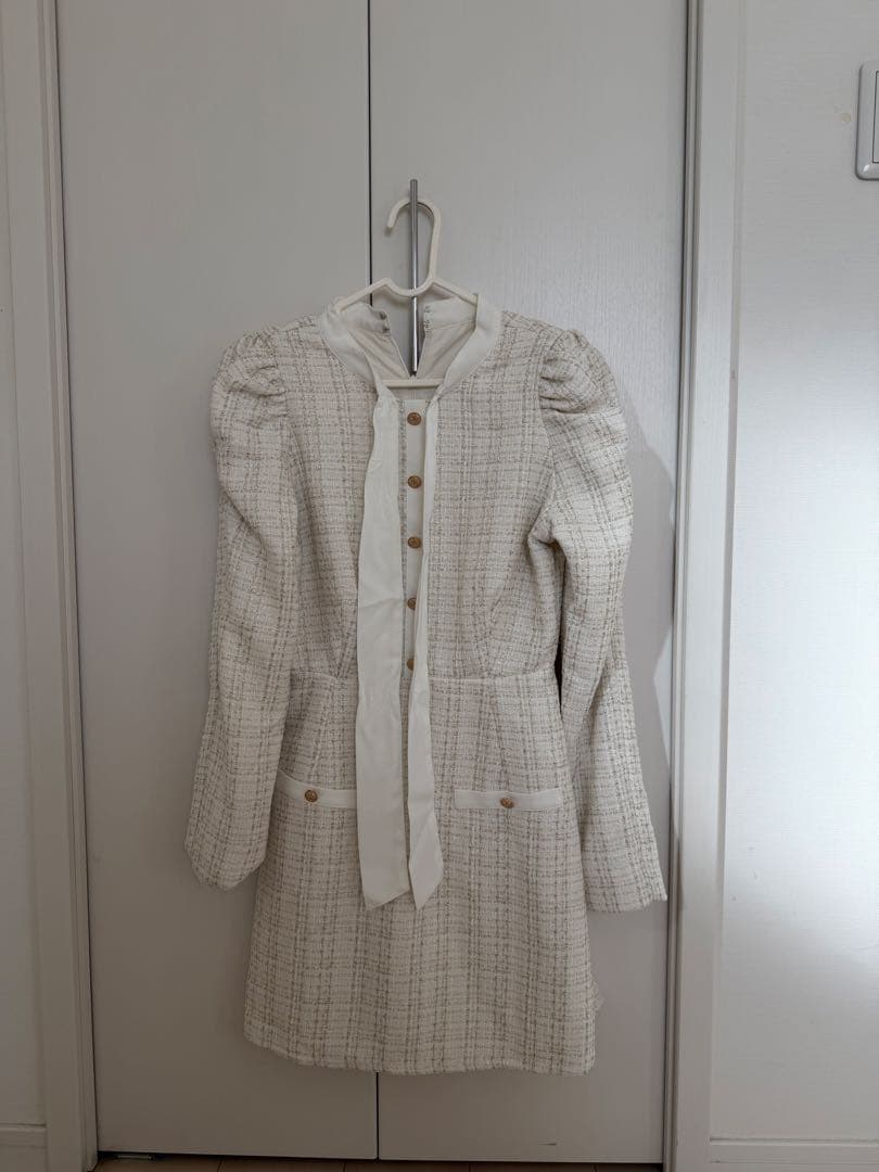 ワンピース Rosemuse Ribbons tie tweed mini onepiece