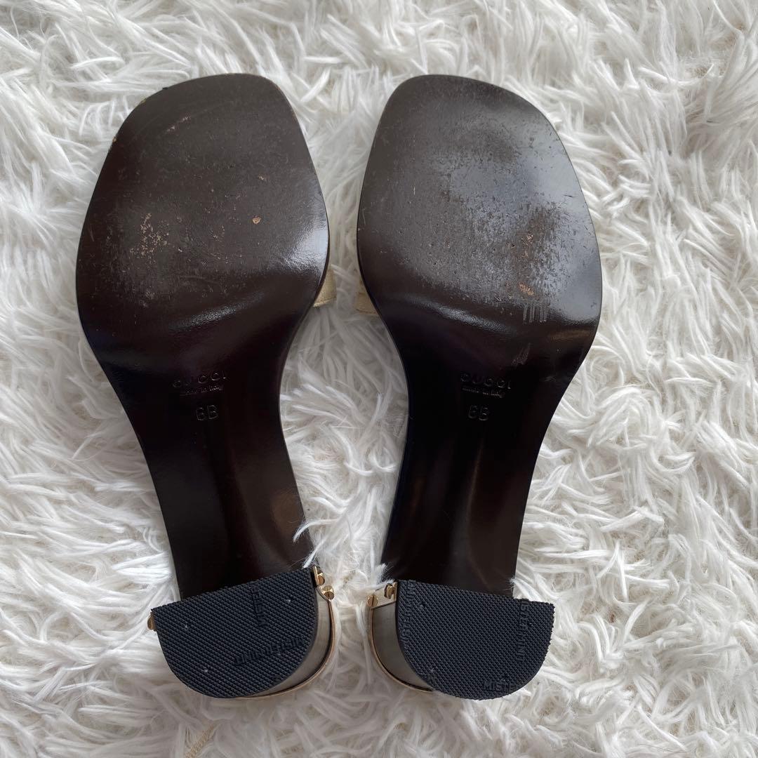 希少　【GUCCI】グッチ　ミュール　サンダル　ヒール　ベージュ　6B 金具