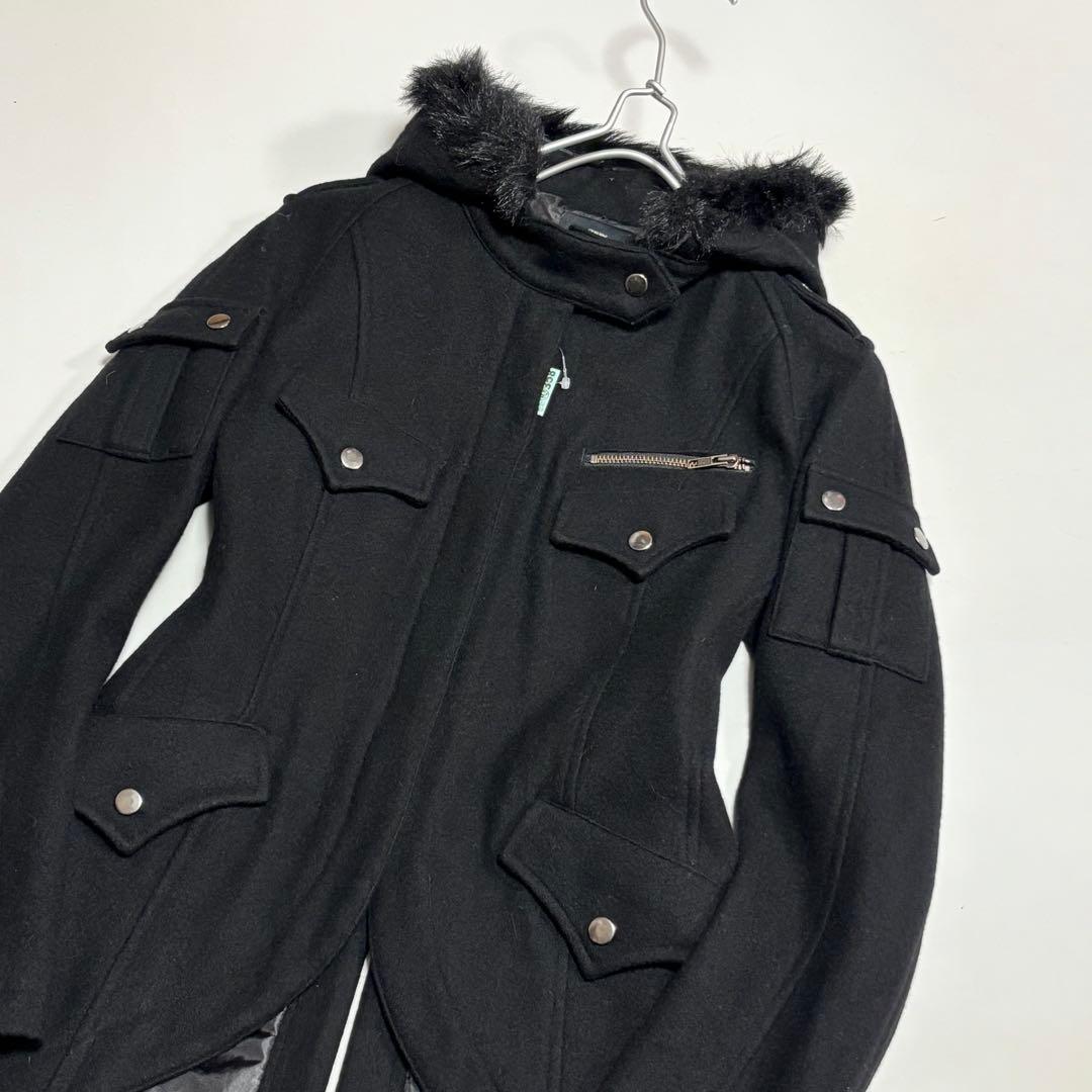 BPN　ブラックピースナウ　黒　燕尾　ファー・フーディ　コート