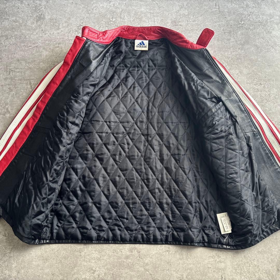 90's■adidas 【L】本革 羊革レザージャケット ライダース デサント製