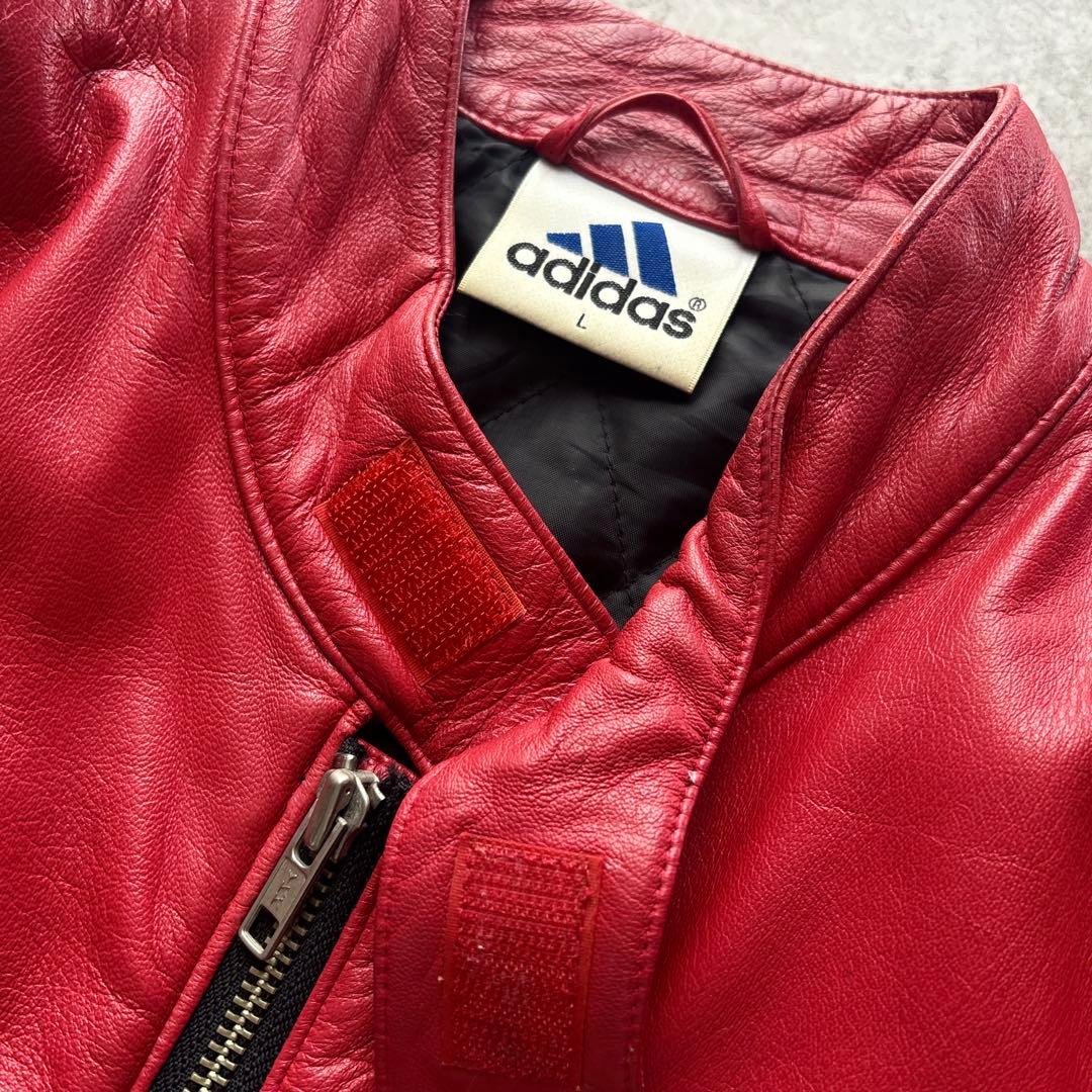 90's■adidas 【L】本革 羊革レザージャケット ライダース デサント製