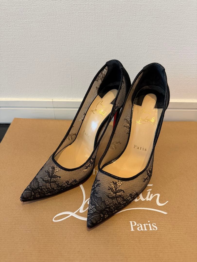美品！Christian Louboutin 黒レースハイヒール36.5サイズ