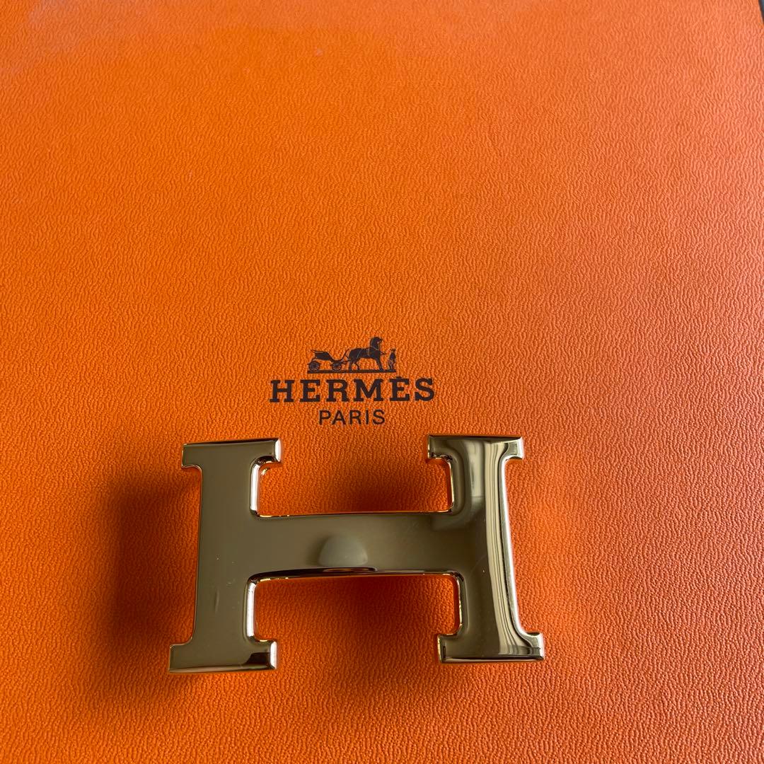 美品！HERMES オレンジ レザーベルト ゴールドバックル(新品)