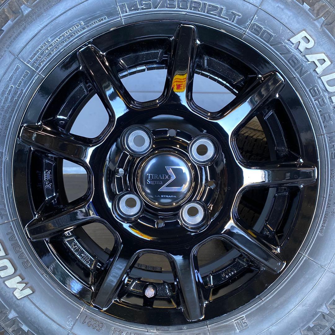 中古溝ありマッドスタータイヤホイールセット145/80R12LT 軽バン、軽トラ