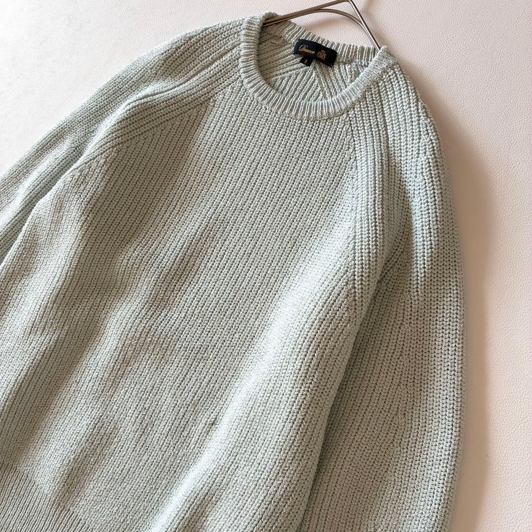 Drawer　クルーネックプルオーバーニット　7Gあぜ編み　コットンシルク