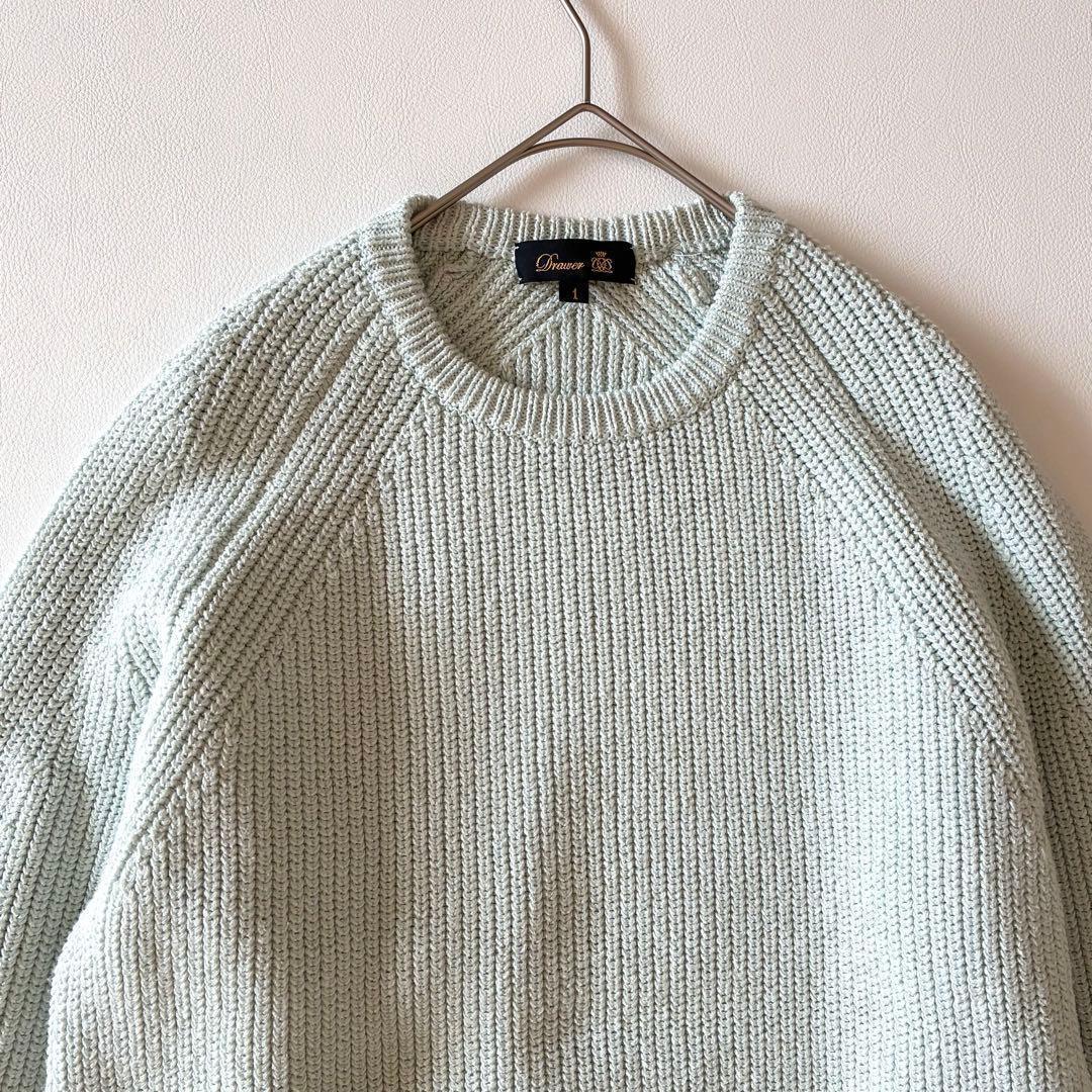 Drawer　クルーネックプルオーバーニット　7Gあぜ編み　コットンシルク