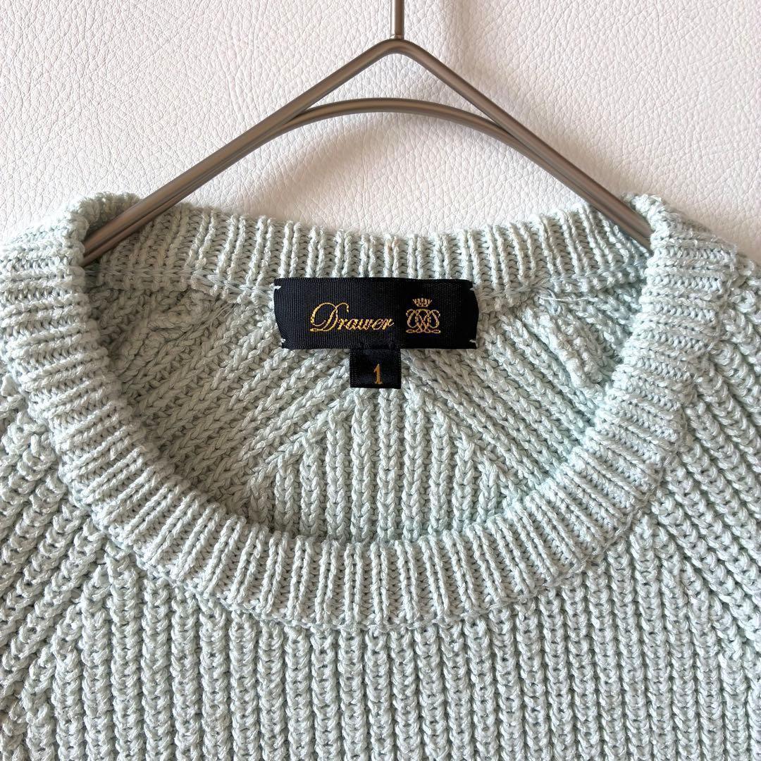 Drawer　クルーネックプルオーバーニット　7Gあぜ編み　コットンシルク