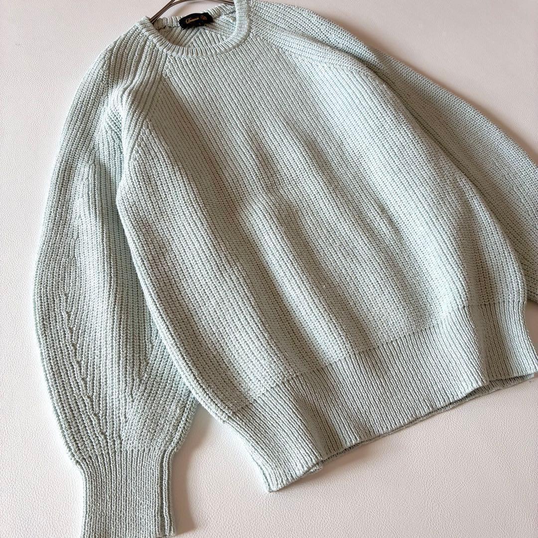 Drawer　クルーネックプルオーバーニット　7Gあぜ編み　コットンシルク