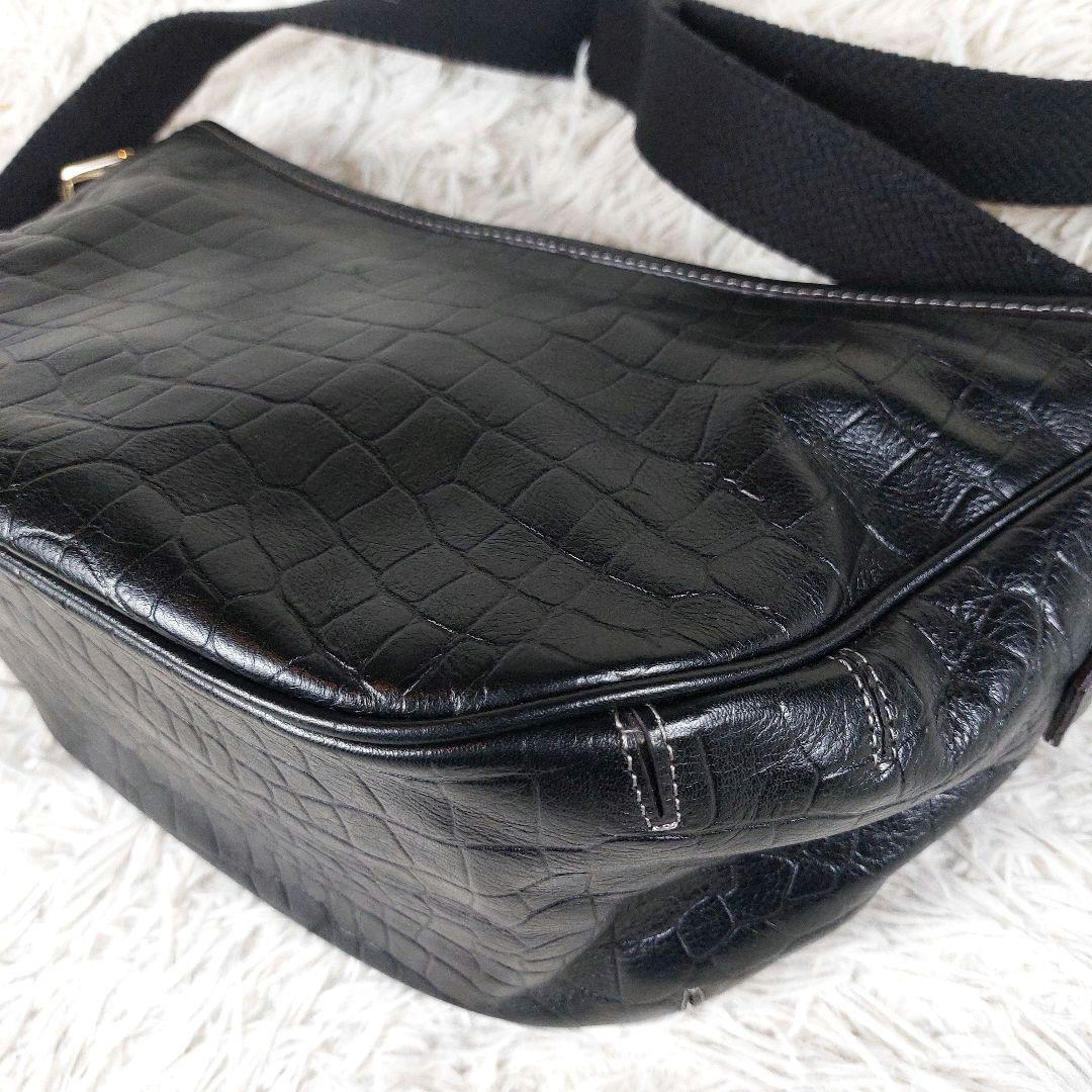 未使用級 aniary クロコ型押し レザー ボディバッグ ショルダーバッグ 黒