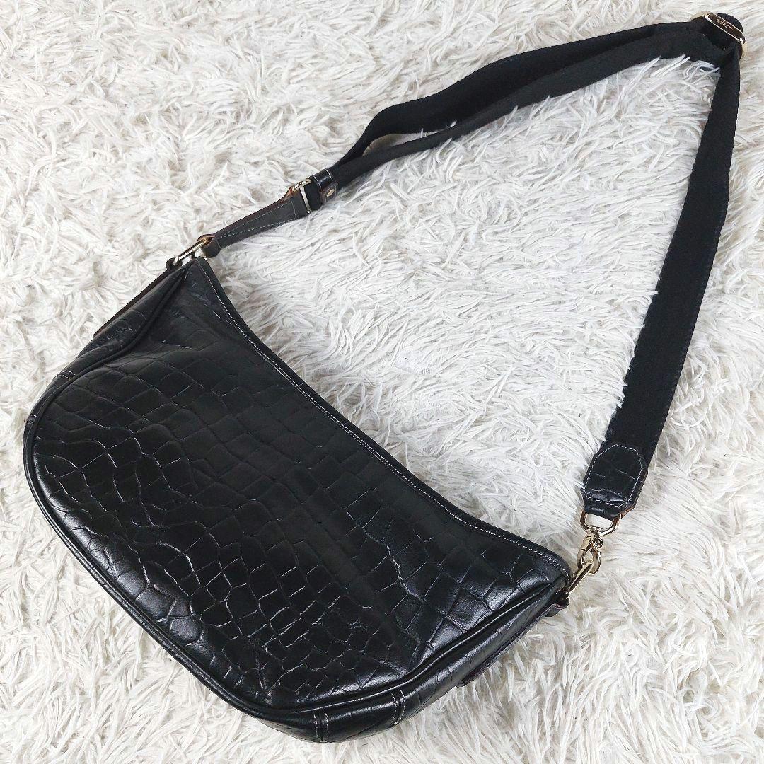 未使用級 aniary クロコ型押し レザー ボディバッグ ショルダーバッグ 黒