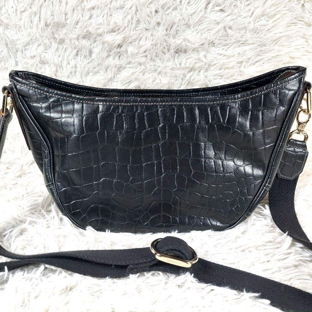 未使用級 aniary クロコ型押し レザー ボディバッグ ショルダーバッグ 黒
