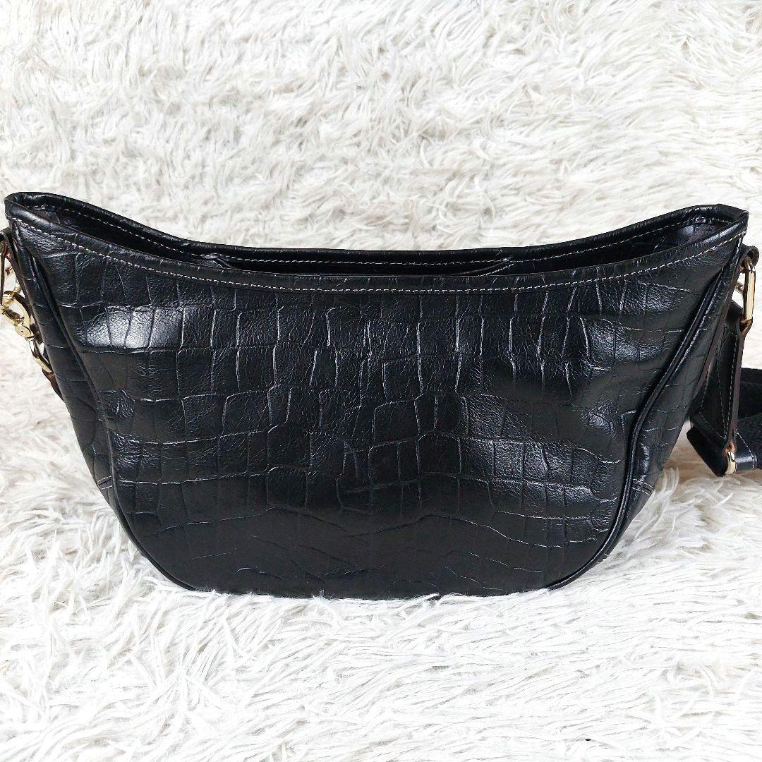 未使用級 aniary クロコ型押し レザー ボディバッグ ショルダーバッグ 黒