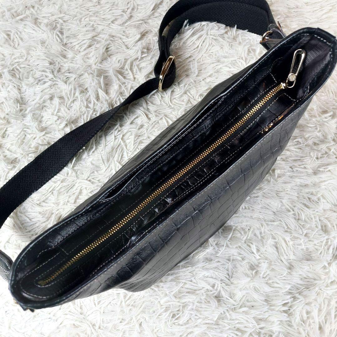 未使用級 aniary クロコ型押し レザー ボディバッグ ショルダーバッグ 黒