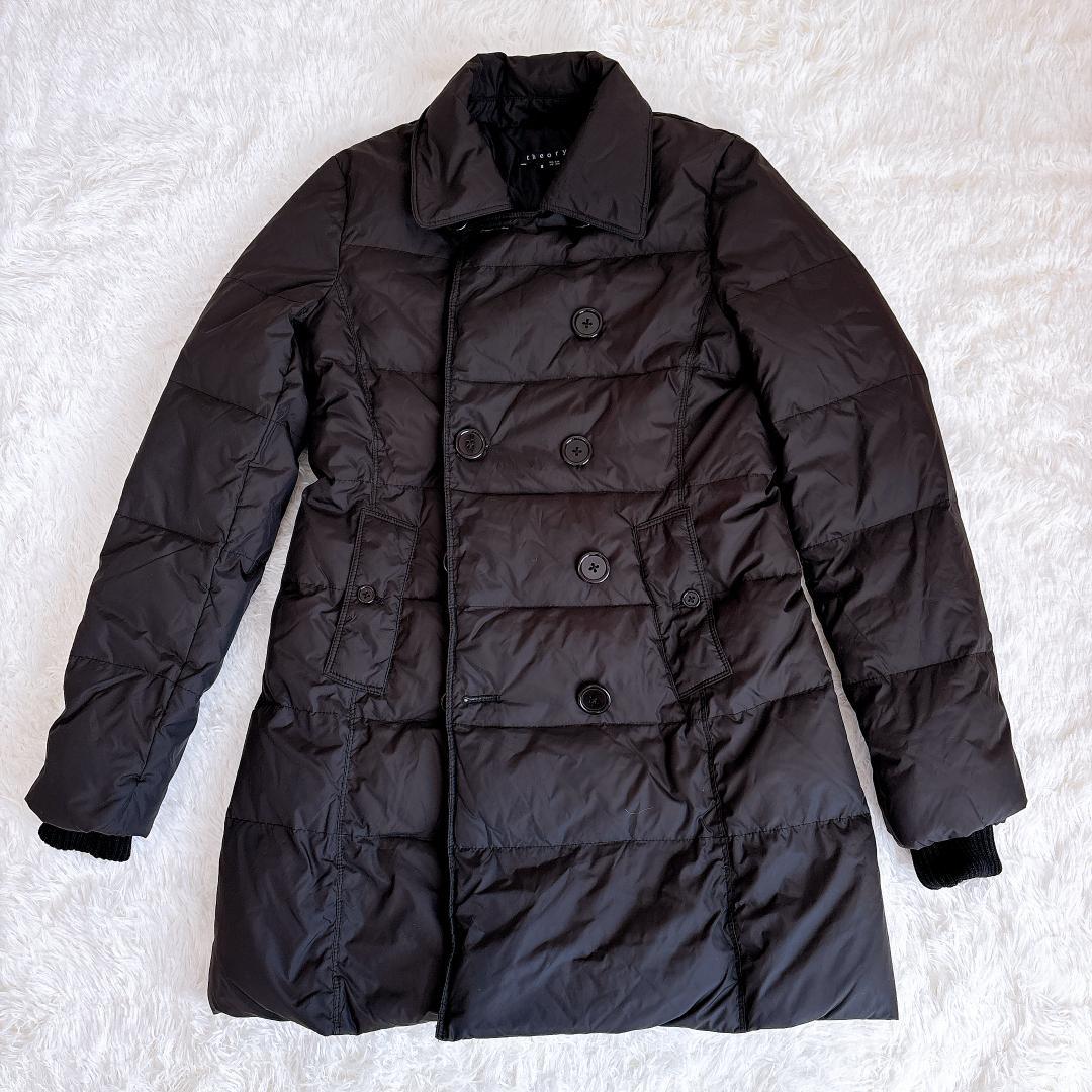 【新品タグ付】Theory ダブルブレストダウンコート S 黒 ウエストシェイプ