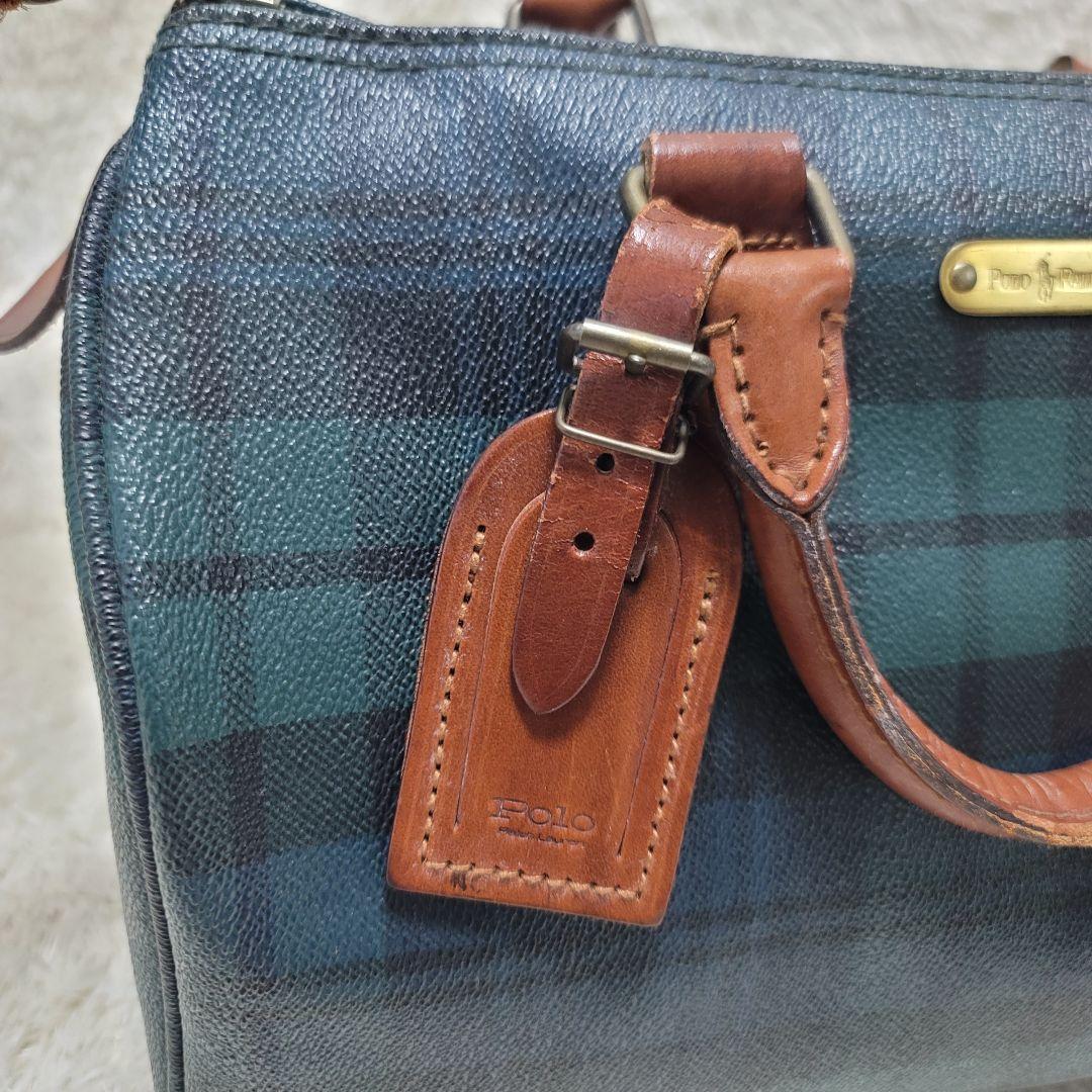 ポロ ラルフローレン ミニ ボストンバッグ チェック 馬毛ブラシ付　ハンドバッグ