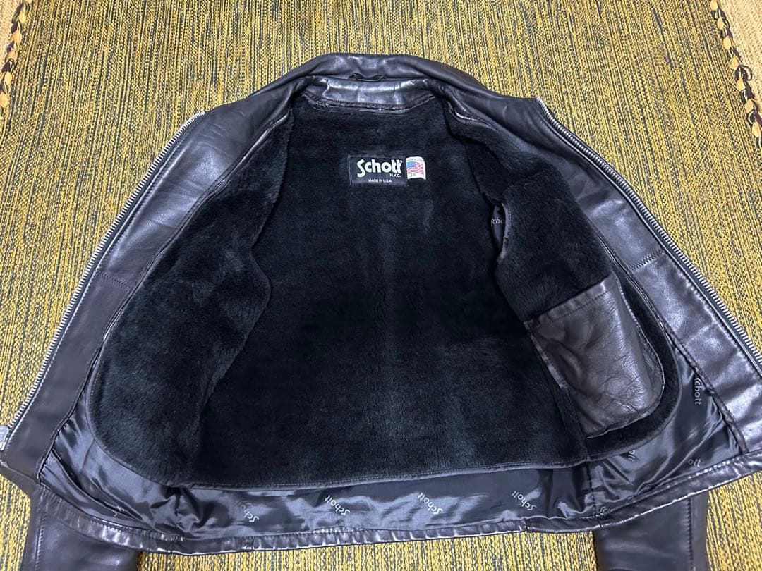 アメリカ製★Schott★シングルライダースジャケット★襟付き★38