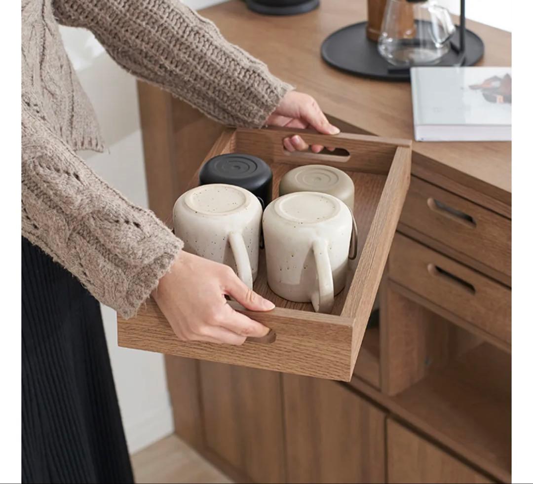 LOWYA 伸縮式キッチンカウンター 食器棚 木目調