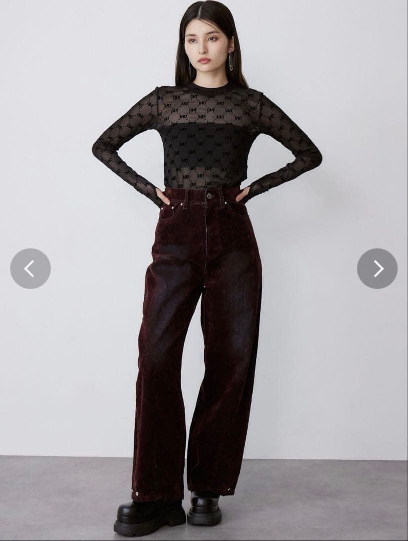 MURUA フロッキーバレルレッグデニム サイズ1 ボルドー