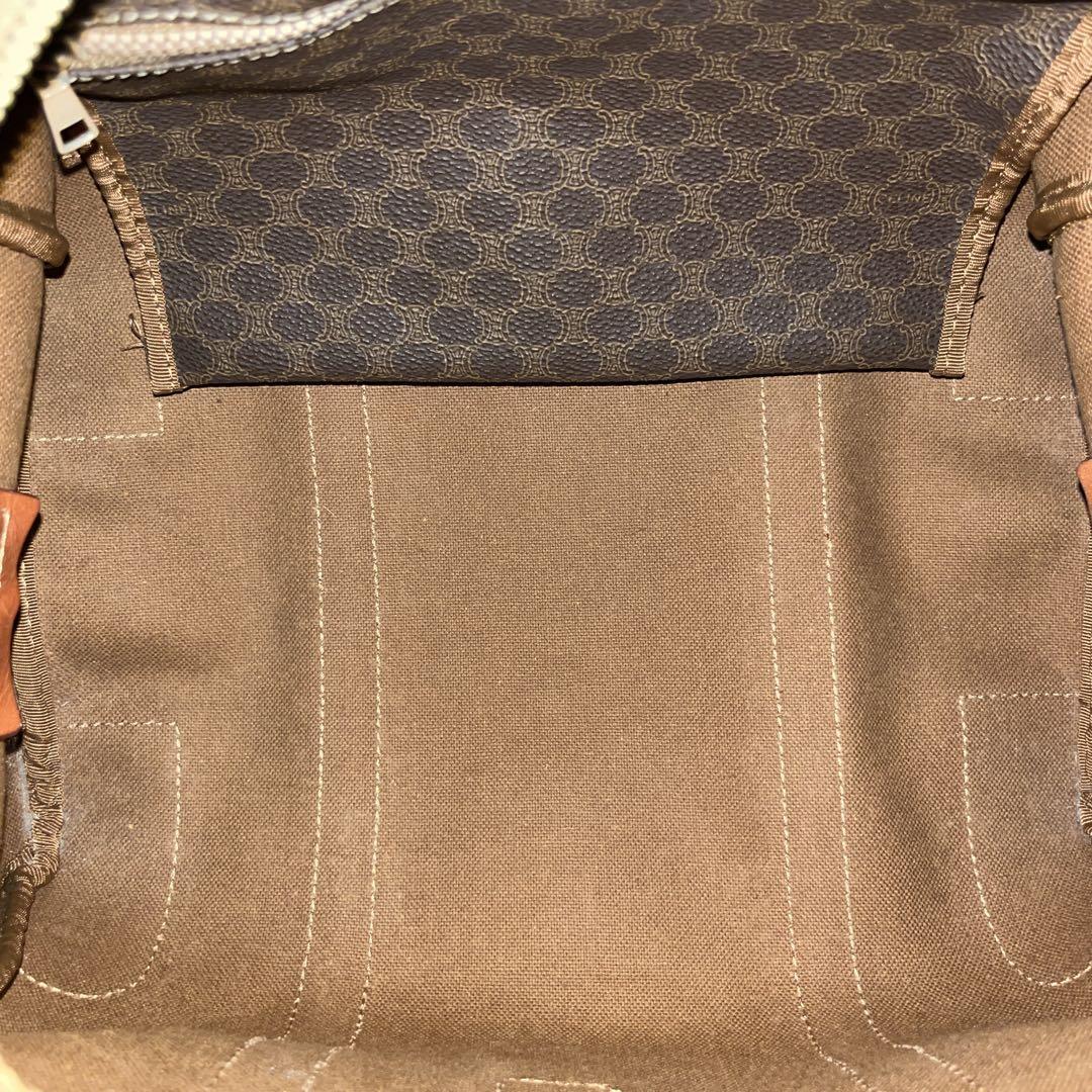 オールド　セリーヌ　マカダム柄　トリオンフ　ミニボストン　PVCレザー　ブラウン