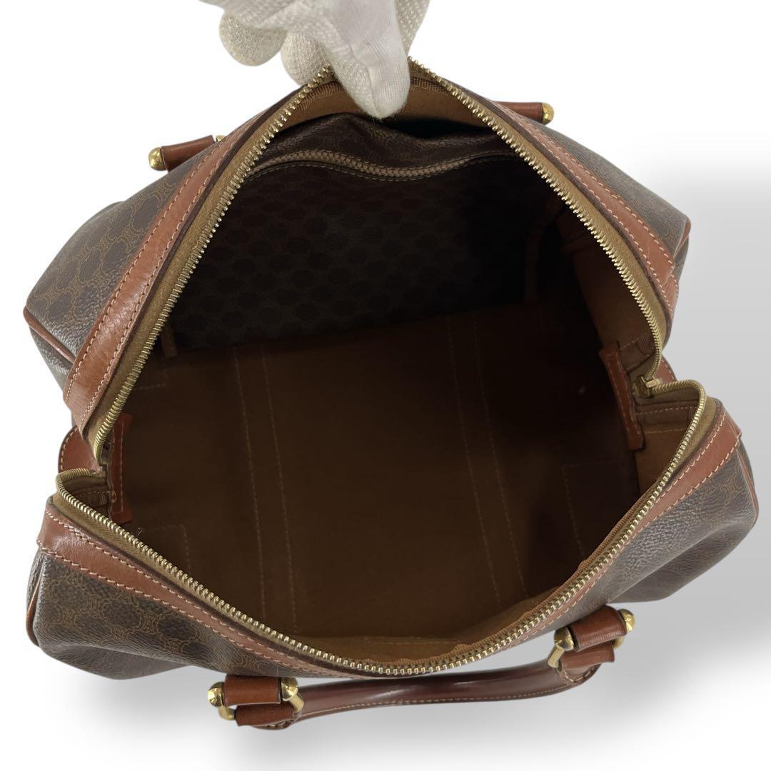 オールド　セリーヌ　マカダム柄　トリオンフ　ミニボストン　PVCレザー　ブラウン