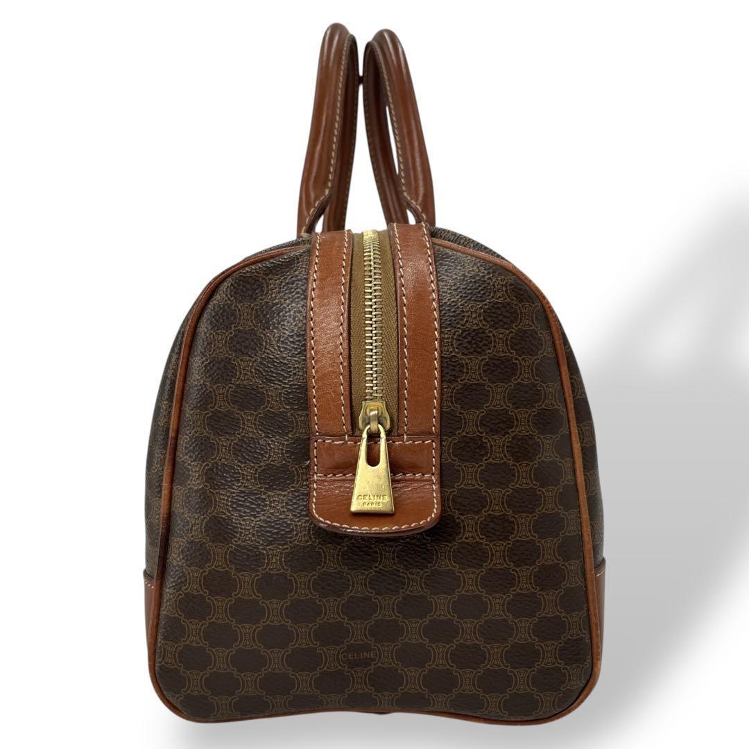 オールド　セリーヌ　マカダム柄　トリオンフ　ミニボストン　PVCレザー　ブラウン