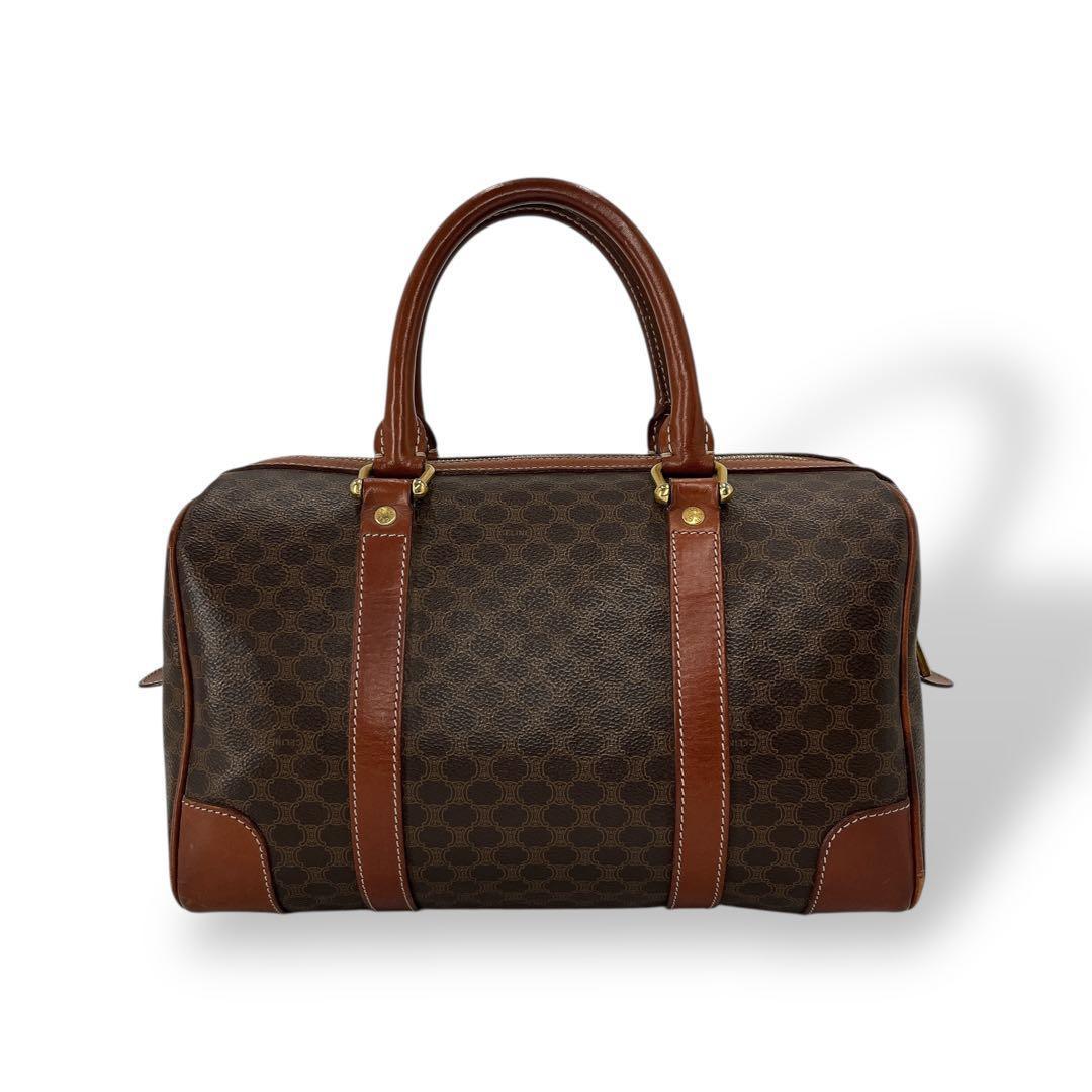 オールド　セリーヌ　マカダム柄　トリオンフ　ミニボストン　PVCレザー　ブラウン