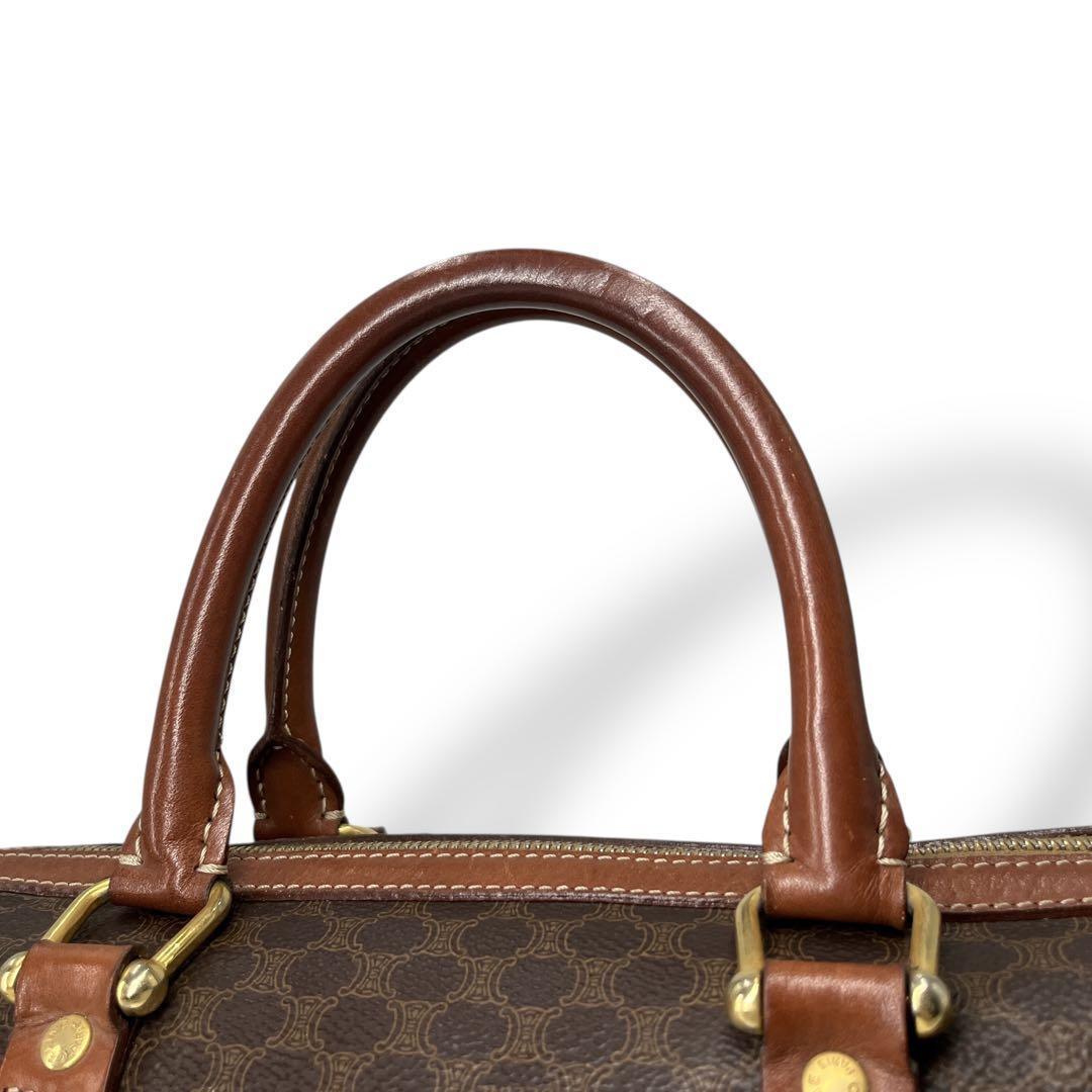 オールド　セリーヌ　マカダム柄　トリオンフ　ミニボストン　PVCレザー　ブラウン