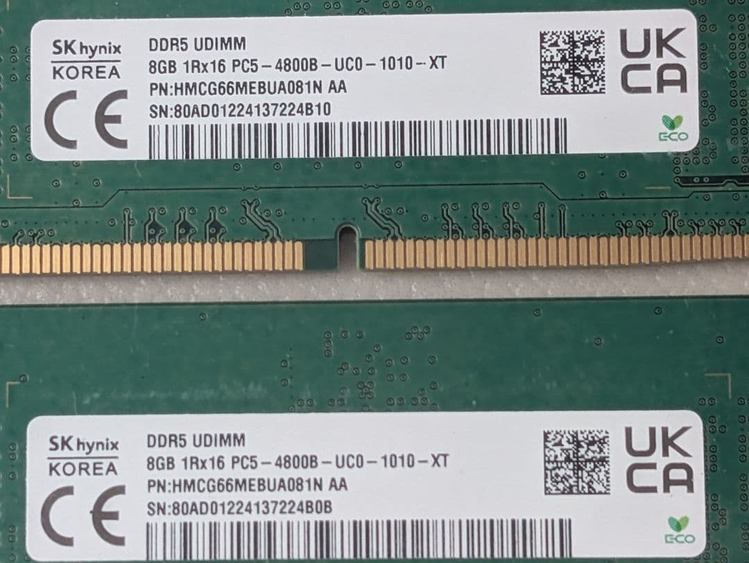 【DDR5】SKhynix 8GB メモリ ✕2　PC5-4800B 16GB