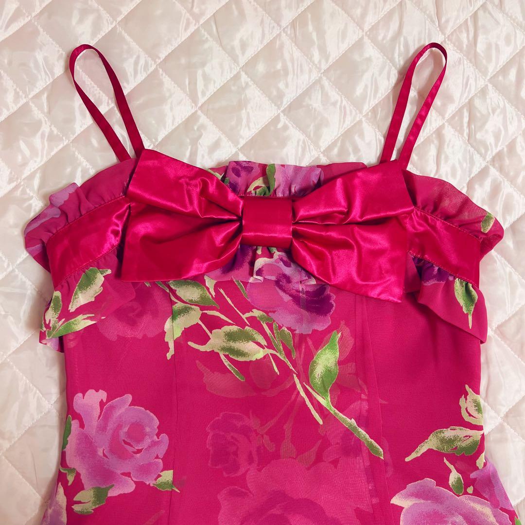 ジーザスディアマンテ　プレミアムローズ柄　膝丈ワンピース　ピンク