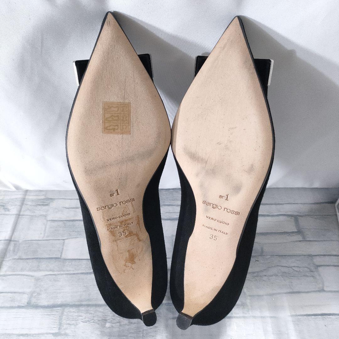 極美品✨セルジオロッシ　sr1　スウェードパンプス　プレート　黒×シルバー　35