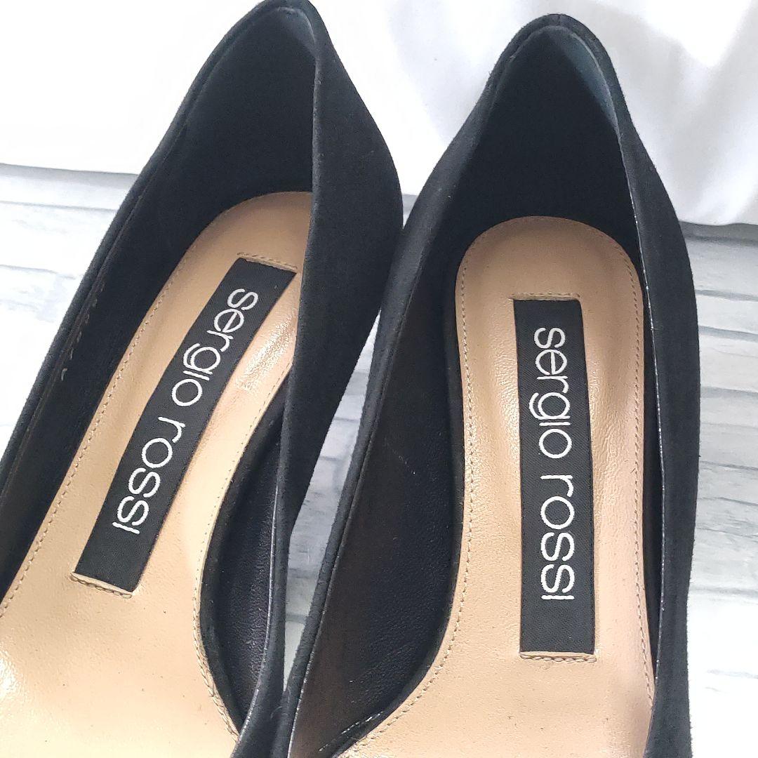 極美品✨セルジオロッシ　sr1　スウェードパンプス　プレート　黒×シルバー　35
